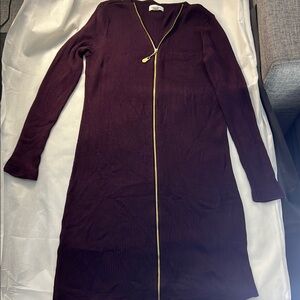 Calvin Klein Purple Sheath Dress with V-Neck Long Sleeves